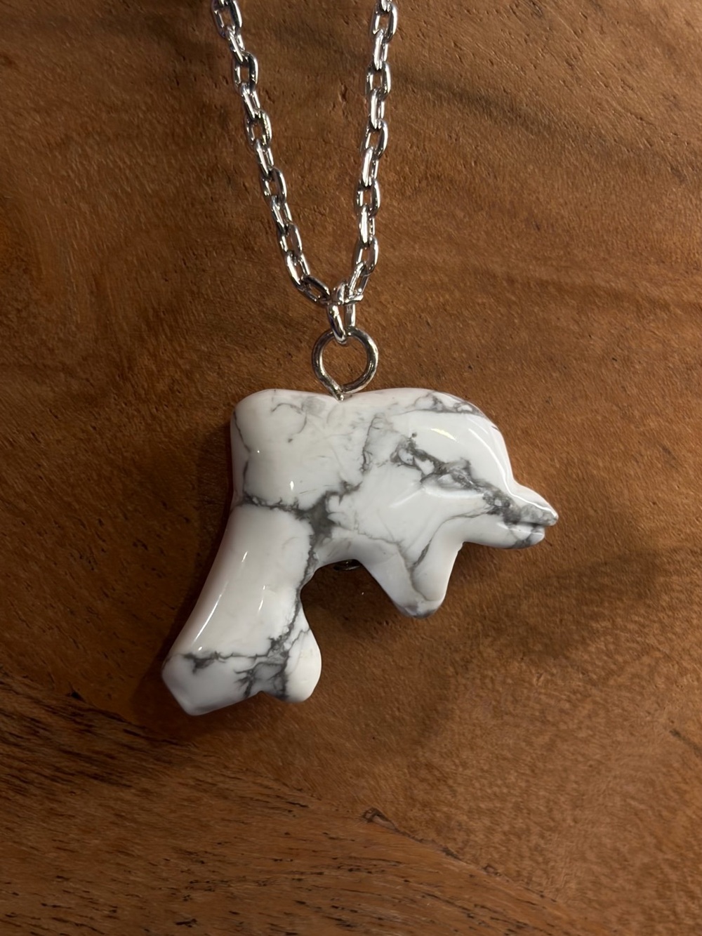 Howlite Dolphin Hand-Carved Pendant Necklace Long - Picture 2 of 16